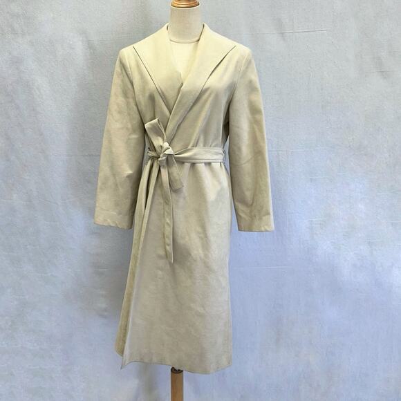 Ultra Suede vintage 80s beige/sand trench coat with tie belt size 8 shawl collar - Picture 1 of 16